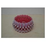 Vintage Fenton Cranberry Hobnail Crimp Edge Bowl