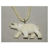 Bone Beaded/Elephant Pendant Necklace