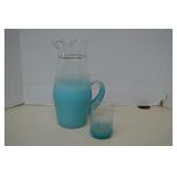 Vintage Blenko Blue Pitcher & Cup