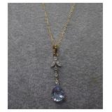 14K Chain & Tourmaline Drop Pendant&Clear Stones