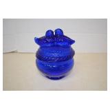 Vintage Cobalt Blue Kissing Bird Glass Candy Dish