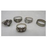 Five Sterling CZ Rings - Assorted Sizes 6.5 - 8.5