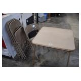 Folding Card Table & Four Metal Chairs. Very Good
