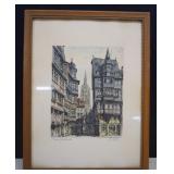 Signed Hand Tinted Etching Of Frankfurt Germany