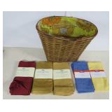 Vtg. Italian Basket and Five NEW Cloth Napkin Sets
