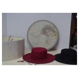 Hat Box W/ 2 Vintage Felt Hats