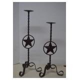 Two Texas Metal Themed Tall Metal Candle Holders