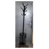 Black Metal Coat / Hat Tree With Umbrella Holder