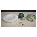 Quartz Ashtray,Trinket Box w/ Marble & Abalone