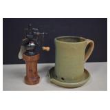 Signed Pottery Bacon Cooker & Cedar Wood Pepper