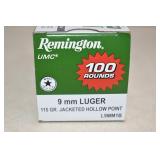 100 Rounds Of Remington 9mm Luger Hollow Point