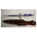Vtg. Stiletto With Dragon Motif & Leather Sheath,