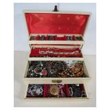 Vtg. Jewelry Box w/Key Filled w/Costume Jewelry
