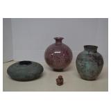 Vintage Signed Raku Pottery Vase, Metal Vase &