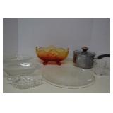 MISC Lot Vintage Clear Glass Decor, Red Compote &