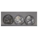 1943P, 1943S & 1943S Wartime 40% Silver Nickels