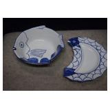 Zanolli Hand Painted Italy Fish Bowl & Bone Plate