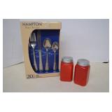Vintage Milk Glass Shakers & Hampton Silverware