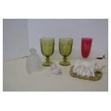 Lot MISC Home Decor 3 Glasses, Cat, Pig &