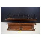 Wood Wall Shelf w/Hooks & Wood & Metal Shelf
