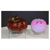 Vtg. Satin Pink Rose Bowl & Hand Blown Glass Art