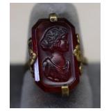 Vintage Copper Ring Featuring Red Intaglio -Look