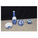 Four Blue/White Oriental Pattern Porcelain Pieces