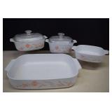 Four Pieces Corning Ware Peach Floral Pattern