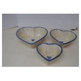 Lot Vintage Stoneware Heart Shaped Bowls