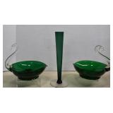 Vintage Duncan Miller Emerald Swan Dish ,Candle