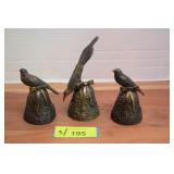 Three Bronze Wally Shoop Signed Bird Bells