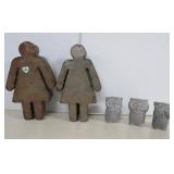 Small Ceramic Owl and Metal Female Cut-Outs