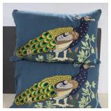 Two Shelly Hesse Embroidered Peacock Pillows - 23'
