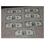 (7) 1976 $2 Fed. Reserve   Green Seals  Neff/Simon