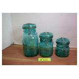 Three Vintage Turquoise Ball Jars