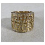 Vtg Sterling Gold Overlay CZ Greek Key Ring - Sz 6