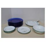 Lot Of Cobalt Blue Glass Plates & Corelle Plates
