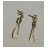 14K Gold Pierced Earrings-Box Chain Dangles 0.93g