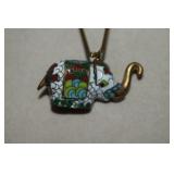 Gold Tone Necklace w/ Enamel Elephant Pendant