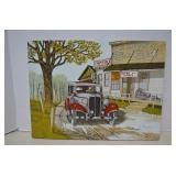 Vintage Oil On Canvas H. Hararove Classic Car Art
