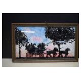 Vintage Reverse Painting Of Horse Drawn Carriage
