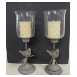 Two Metal Bird Candleholders w/Candles - 16'