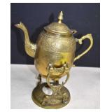 Vintage Brass Teapot On Stand w/ Intricate Floral