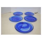 Lot 5 Artistic Accents Blue Swirl Glass Plates