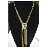 Rhinestone Lion & Chains Statement Necklace