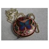 Cloisonne Double Sided Enamel Butterfly Necklace,