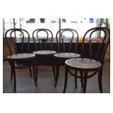 Four Wood & Rattan Bentwood Chairs