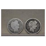 1892** & 1905S Barber Silver Dimes