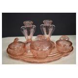 Vintage Pink  Art Deco ,Bagley Glass  Vanity Set