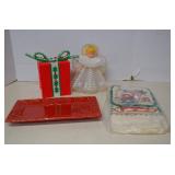 Vintage Christmas Lot & Red Ceramic Platter